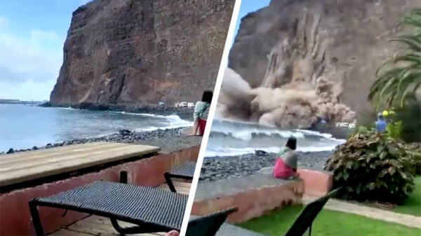 Rotswand op het Spaanse eiland La Gomera stort vlak achter campers in zee