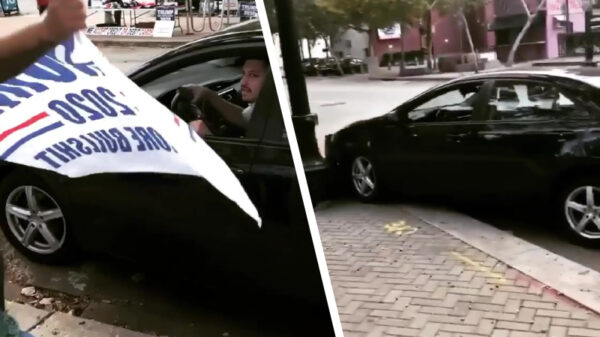 Keiharde karma voor spugende Trumphater die vlag probeert te jatten