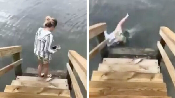 Vrouw vs trap vs water