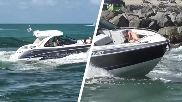Wild ritje in luxe speedboot eindigt met een pijnlijke plons