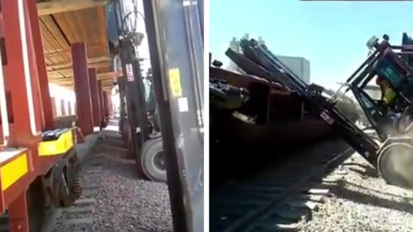 Het uitladen van de stalen balken verliep niet volgens planning