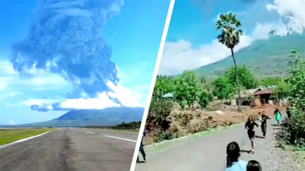 Gigantische rookwolken na vulkaanuitbarsting op het Indonesische eiland Lembata