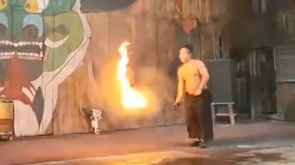 Entertainbink krijgt geroosterde nootjes na het spelen met vuur