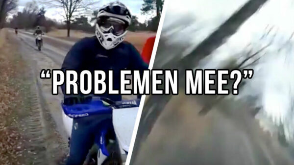 Motorcrosser slaat telefoon uit handen van opa die met kleinkinderen wandelt