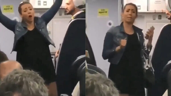 Dronken chick voert een showtje op als ze uit het vliegtuig wordt gezet