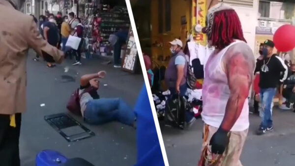 Geen mondkapje? Dan komt deze Mexicaanse terrorclown je met een stoel meppen