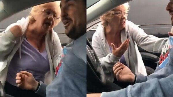 Oma laat tijdens road rage weten dat je niet met haar moet fokken