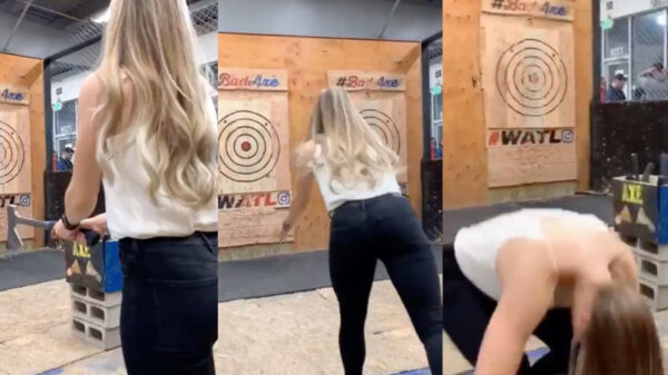 Blondje scalpeert zichzelf bijna met een vlijmscherpe bijl