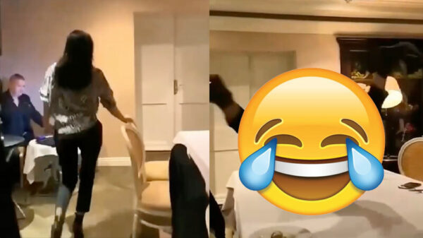 Een iets te uitbundig actie tijdens Kerstmist kostte haar een nieuwe broek