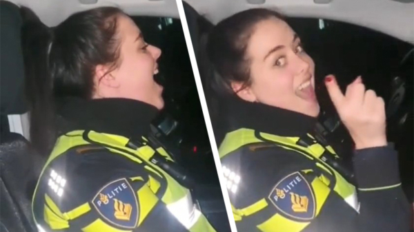 Politieangente met gouden keeltje zingt tijdens haar dienst