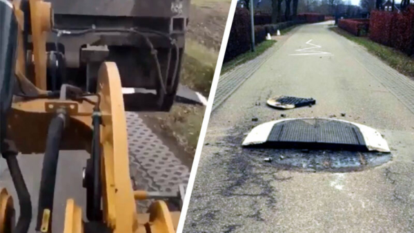 Idioot in bulldozer sloopt drempels en varkensruggen in Sevenum (Limburg)