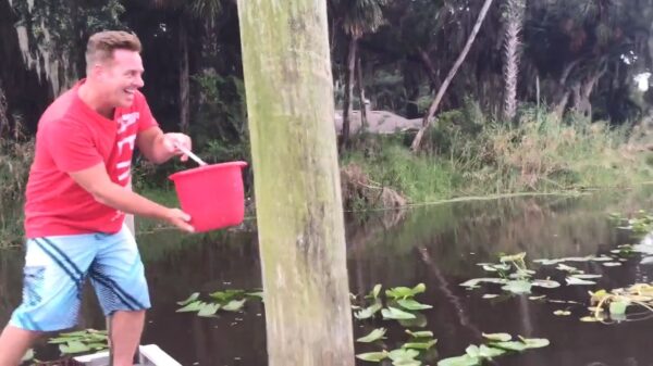 Vriendelijke gast besluit om even de visjes te voeren