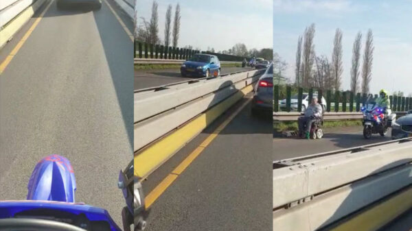 Opa mist afslag en rijdt met elektrisch karretje lekker de snelweg op