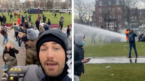 Razende relreporter Dave Roelvink doet verslag van demonstratie Museumplein
