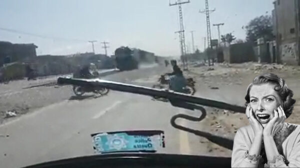 Pakistaans scheurijzer ziet trein van rechts over het hoofd en kan gaan lopen