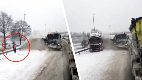 Vrachtwagenchauffeur met pech krijgt dankzij sneeuwschuiver 100 kilo bagger in z'n nek