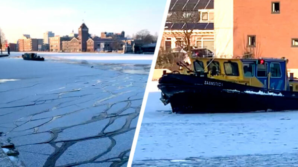 Ook deze 'ijsbreker' in Zaandam heeft overduidelijk een hekel aan schaatsers