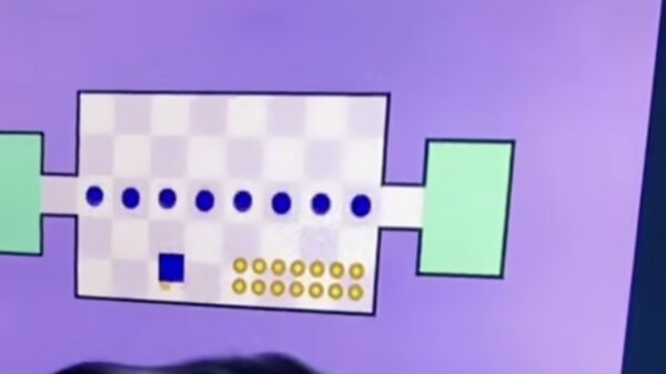 Eindbaas klaart lastig leveltje in The World's Hardest Game