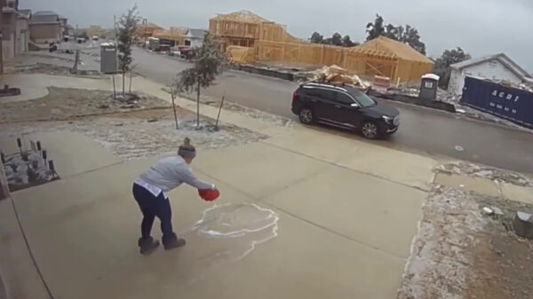 Dame maakt keurige faceplant op spekgladde oprit