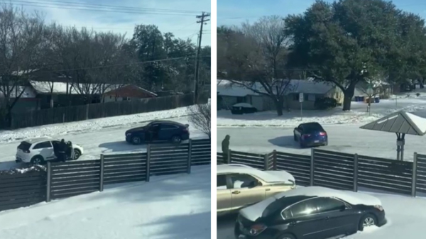 Dankzij de sneeuw kunnen Texanen nu auto-curlen in de straat