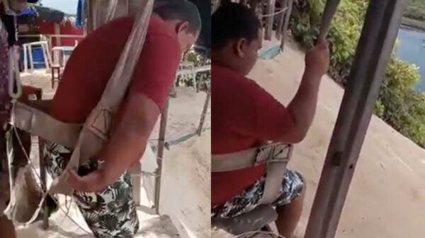 Als je nét iets te dikke vriend ook heel graag van de kabelbaan wil