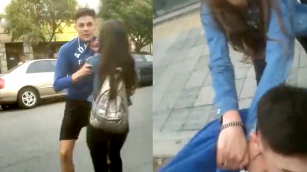Argentijnse vriendin gaat midden op straat volledig in de flipmode