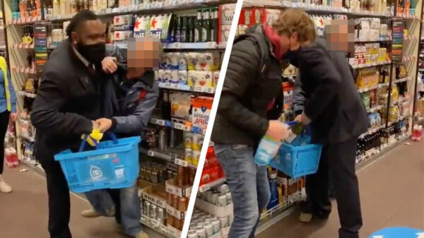 Shoppen zonder mondkapje ist VERBOTEN! Beveiliger neemt klant in houdgreep