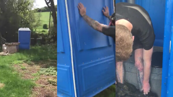 Gruwelijk k*tgeintje: een DIXI omgooien als je maat daarin zit te kleien