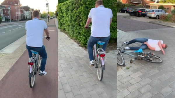 Straalbezopen FC Twente-supporter fietst linea recta de struuken in
