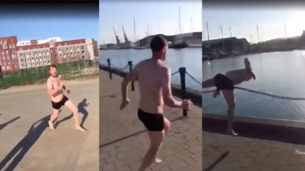 "Wedden dat jij niet over die ketting kan duiken!"