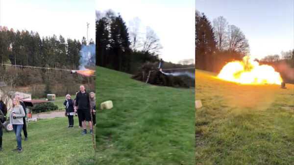 Paasvuur wordt creatief aangestoken met een stukje vuurwerk