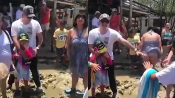 Harde windvlaag met nietsvermoedende moeder in d'r nakie