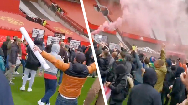 Chaos in stadion Manchester United: fans bestormen Old Trafford, bekogelen clubeigenaren met vuurwerk