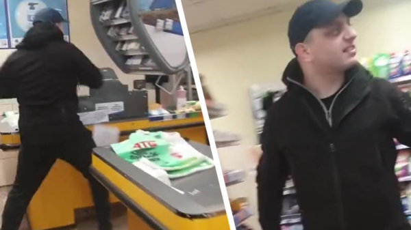 Gesjeesde mafklapper met bijl sloopt winkel omdat zijn vriendin een mondkapje op moest
