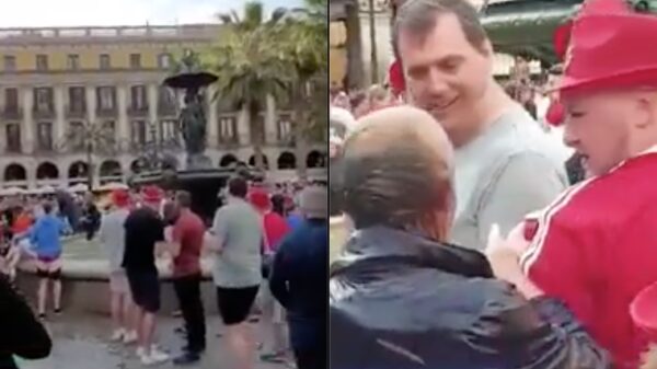 Sneue Liverpool fan gooit toerist in fontein in Barcelona