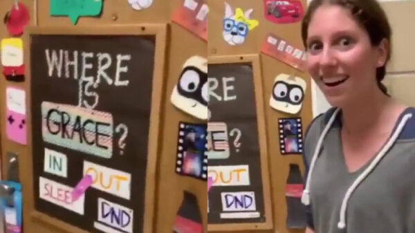Waar Grace is? Nou achter de deur zo te horen...