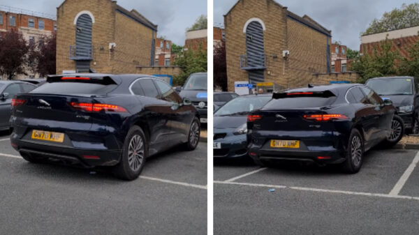 Ook in een dikke Jaguar valt parkeren voor sommigen nog niet mee