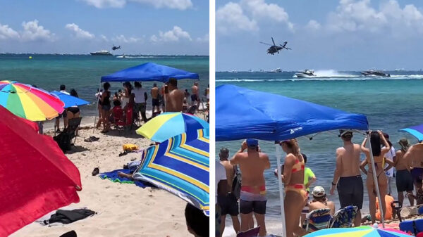 Strandgangers in Miami zijn getuigen van een spectaculaire politieachtervolging op het water