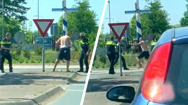 Agenten gewond na gevecht met shirtloze Rambo op rotonde in Winterswijk