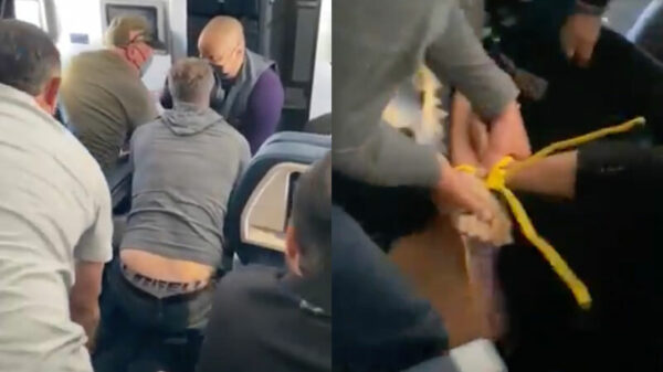 Reiziger die cockpit wilden binnendringen vastgebonden en uit vliegtuig geknikkerd