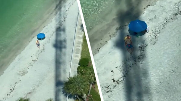 Bezorgde kraanmachinist voorkomt dat zonaanbidder verbrandt