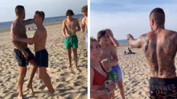 Sander van Ex on the Beach gaat op het strand in de flipmode tegen een paar tieners