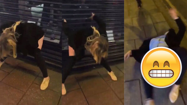 Dronken straatvervuilster eindigt wildplassen met spectaculaire koprol