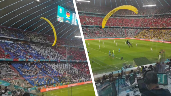 Actievoerende Greenpeace-parachutist crashte bijna in het stadion tijdens Duitsland - Frankrijk