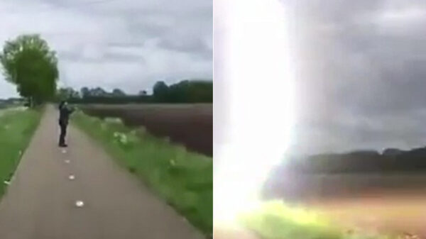 Simpele ziel gooit iets tegen hoogspanningskabel en wordt bijna geëlektrocuteerd