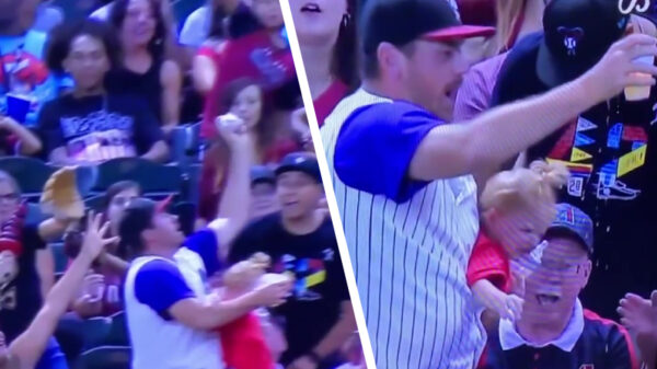 Bierdrinkende vader maakt vangbal van de eeuw