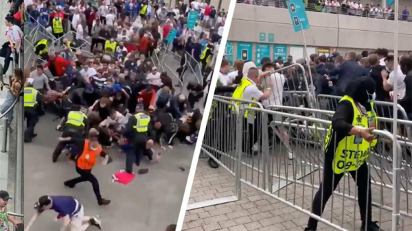 Chaos bij Wembley: Engelse supporters zonder toegangskaartje bestormen stadion