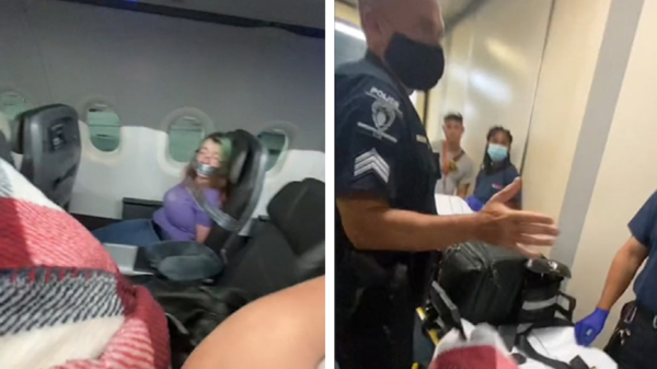 Vrouw bijt steward en probeert vliegtuigdeur te openen tijdens vlucht, wordt vastgeducttaped