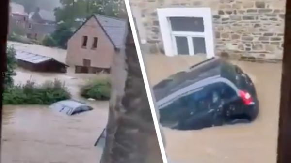 Ook wateroverlast in de Ardennen: auto's drijven door de straat