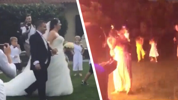 Bruiloft gaat pas echt los dankzij confettikanon in combinatie met hoogspanningskabels